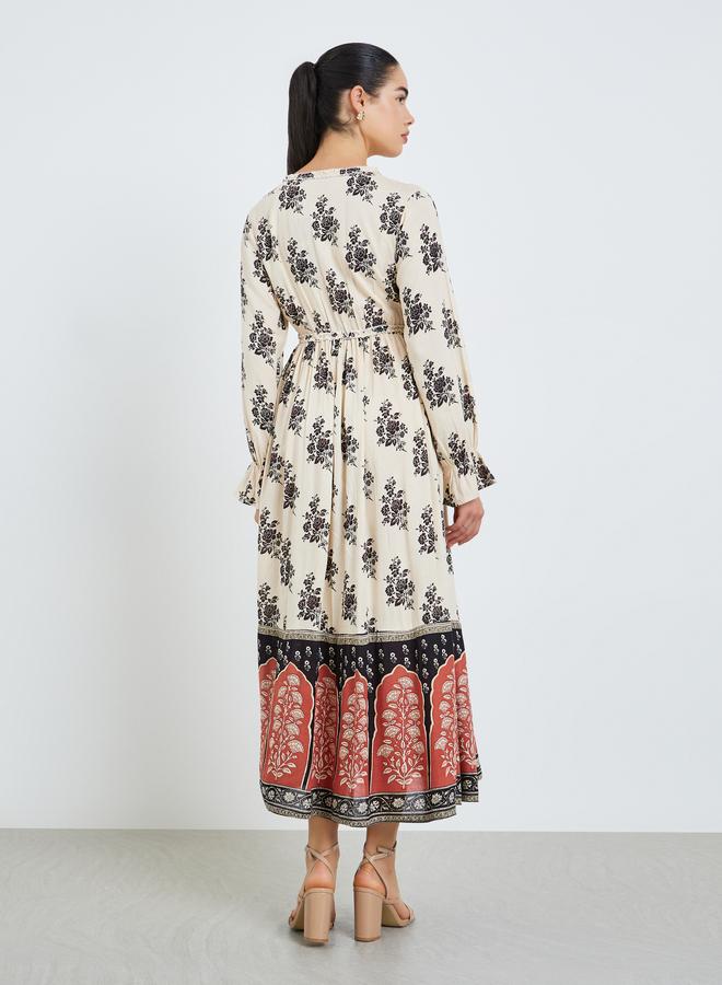 ستايلي فستان طويل بأزرار وحافة واسعة وطبعة أزهار للنساء - Image 4